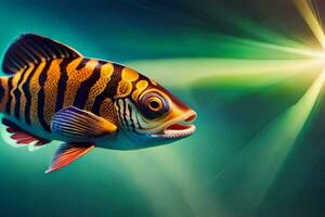 un' pesce con luminosa verde leggero splendente su esso. ai-generato foto