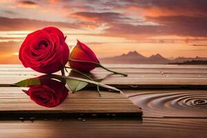 Rose, tramonto, acqua, riflessione, riflessione, acqua, riflessione, acqua, acqua,. ai-generato foto