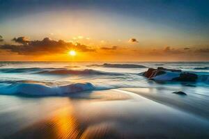 il sole imposta al di sopra di il oceano nel Questo lungo esposizione fotografia. ai-generato foto