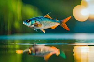 un' pesce è volante al di sopra di il acqua. ai-generato foto