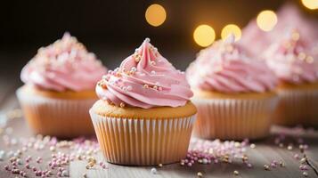 rosa e oro cupcakes con spruzzatori su superiore. foto