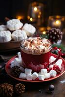 delizioso Natale biscotti e caldo cacao con marshmallows foto