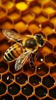 laborioso ape su pieno di miele cellule con copia spazio ai generato foto