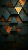 grunge triangolo forme su nero astratto sfondo verticale mobile sfondo ai generato foto