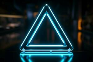 blu neon triangolo elementare semplicità con un' vibrante, moderno bordo ai generato foto