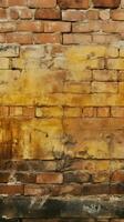 vecchio e Esposto alle intemperie grungy giallo e rosso mattone parete come senza soluzione di continuità modello struttura sfondo verticale mobile sfondo ai generato foto