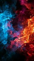 rosso e blu fuoco su balck sfondo verticale mobile sfondo ai generato foto