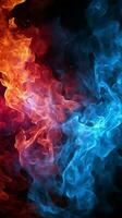 rosso e blu fuoco su balck sfondo verticale mobile sfondo ai generato foto