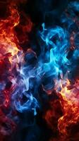 rosso e blu fuoco su balck sfondo verticale mobile sfondo ai generato foto