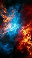 rosso e blu fuoco su balck sfondo verticale mobile sfondo ai generato foto