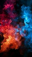 rosso e blu fuoco su balck sfondo verticale mobile sfondo ai generato foto