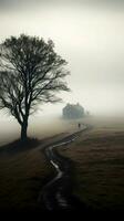 solitario nebbia crea un' travolgente contrasto contro nero verticale mobile sfondo ai generato foto