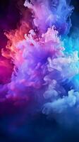 un' ipnotizzante spettacolo di viola e blu proiettori in mezzo vorticoso Fumo verticale mobile sfondo ai generato foto