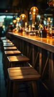 sfocato sfondo di un' ristorante bar interno con un' di legno tavolo verticale mobile sfondo ai generato foto