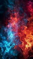 grassetto rosso e blu fiamme Ignite il buio di il sfondo verticale mobile sfondo ai generato foto