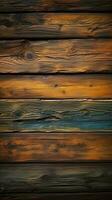 Marrone fienile legna pavimento parete struttura, evocando un' Vintage ▾ estetico verticale mobile sfondo ai generato foto