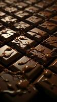 buio cioccolato delizia, avvicinamento di acquolina in bocca bar piastrelle verticale mobile sfondo ai generato foto
