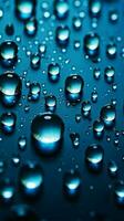 raggiante acqua gocce su un' in profondità blu tela con pendenza e punti salienti verticale mobile sfondo ai generato foto