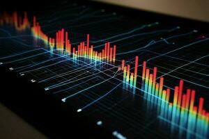 colorato grafico tracciato con Nero, blu, e rosso per dati ai generato foto