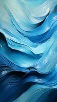 astratto onde di blu dipingere modulo un' travolgente tratti di pennello sfondo verticale mobile sfondo ai generato foto