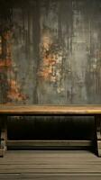 abbandonato di legno tavola, contrasti contro grunge calcestruzzo parete sfondo, abile composizione verticale mobile sfondo ai generato foto