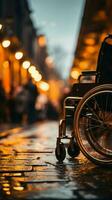 handicap individui mani su sedie a rotelle ruote significare Potenziamento e determinazione verticale mobile sfondo ai generato foto