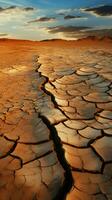 climi marchio Cracked deserto terra espone duro urto di mutevole ambiente verticale mobile sfondo ai generato foto