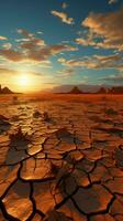 terre lotta Cracked deserto suolo specchi clima i cambiamenti Pedaggio su riarso terra verticale mobile sfondo ai generato foto