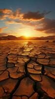 terre lotta Cracked deserto suolo specchi clima i cambiamenti Pedaggio su riarso terra verticale mobile sfondo ai generato foto