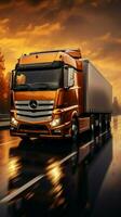 rapido camion viaggio esprimere strade movimento sfocatura ritrae efficiente trasporto con velocità verticale mobile sfondo ai generato foto