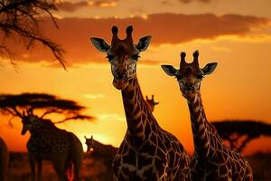 d'oro ora Magia giraffe crogiolarsi nel il ambientazione Soli trasformativo splendore ai generato foto
