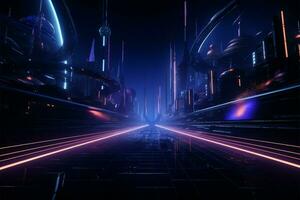 ultraterreno 3d informatica strada, neon illuminato sci fi studio, infinito possibilità ai generato foto