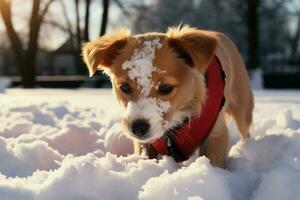 inverni incanto trasformato parco come cucciolo divora fresco neve ai generato foto