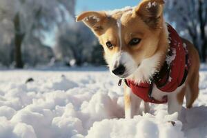 inverni incanto trasformato parco come cucciolo divora fresco neve ai generato foto