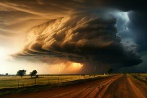 un' tempesta infuria nel il vasto distesa di il grande pianure ai generato foto