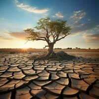 resiliente albero in mezzo Cracked terra significa clima i cambiamenti urto acqua carenza, globale riscaldamento per sociale media inviare dimensione ai generato foto