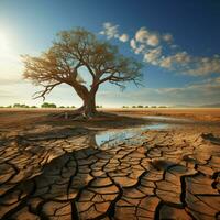 arido terra culle albero, illustrare clima i cambiamenti acqua crisi effetti in mezzo globale riscaldamento per sociale media inviare dimensione ai generato foto