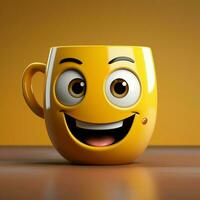 sorridente Giava tazza personaggio brilla su giallo un' carino viso con copia spazio per sociale media inviare dimensione ai generato foto