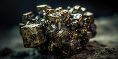 foto di il minerale pietra pirite avvicinamento, macro. generativo ai