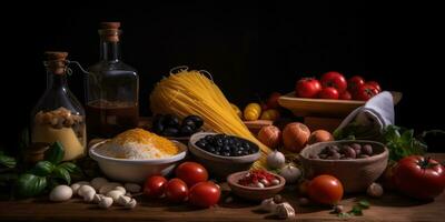 italiano nazionale cibo. verdure e pasta. generativo ai foto