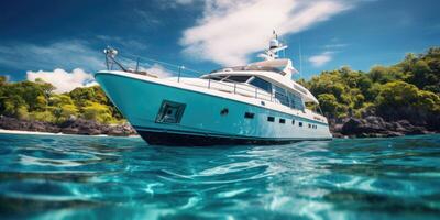 bellissimo yacht su il riparo d'azzurro. oceano. generativo ai foto