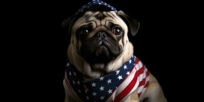 carino cane vestito nel noi nazionale colori. luglio 4 ° è indipendenza giorno di il unito stati di America. generativo ai foto