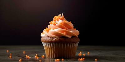 delizioso cupcakes. appetitoso cupcakes su un' pastello sfondo. generativo ai foto