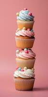 delizioso cupcakes. appetitoso cupcakes su un' pastello sfondo. generativo ai foto