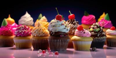 delizioso cupcakes. appetitoso cupcakes su un' pastello sfondo. generativo ai foto