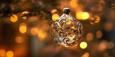 bellissima Natale decorazioni su il Natale albero. Natale tema. generativo ai foto
