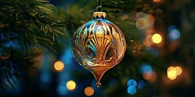 bellissima Natale decorazioni su il Natale albero. Natale tema. generativo ai foto