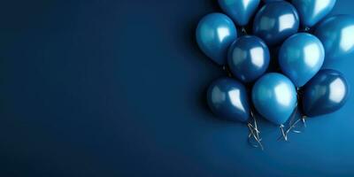 buio blu palloncini su un' blu sfondo, con spazio per testo. il bandiera è buio blu. generativo ai foto