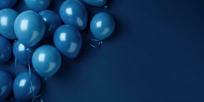 buio blu palloncini su un' blu sfondo, con spazio per testo. il bandiera è buio blu. generativo ai foto
