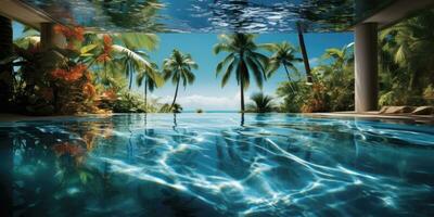 bellissimo all'aperto piscina nel il tropici. relax. generativo ai foto